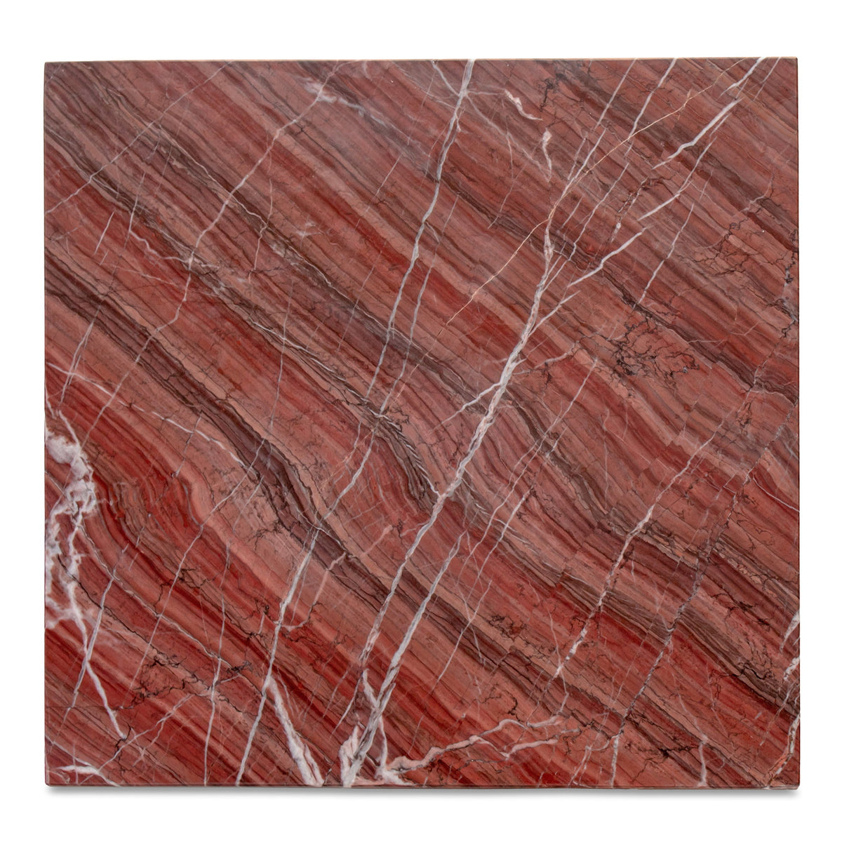 Rosso marbled accent table top with white veining