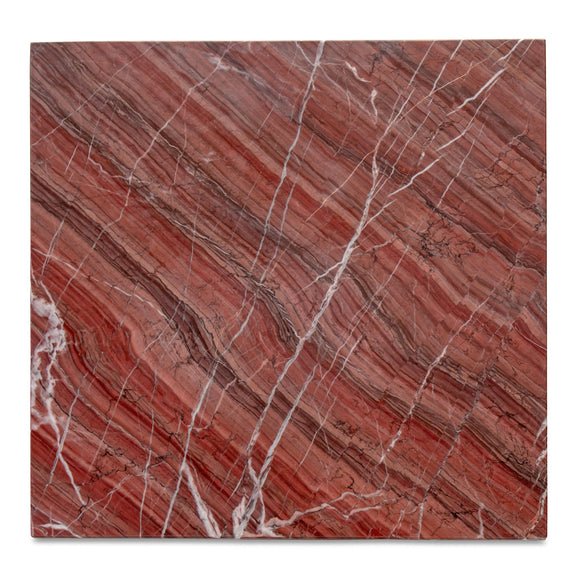 Rosso marbled accent table top with white veining