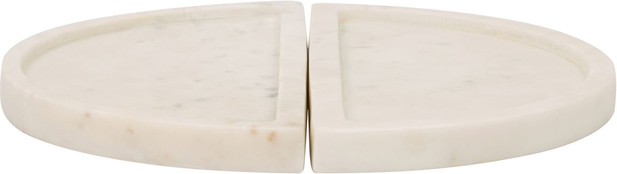 White marble tray with beige veining, two-piece curved halves
