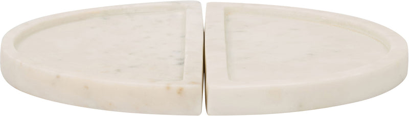 White marble tray with beige veining, two-piece curved halves