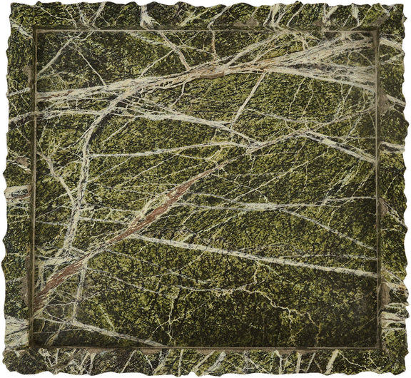 Genuine marble tray with rectangular rim, dark green stone with white veining.