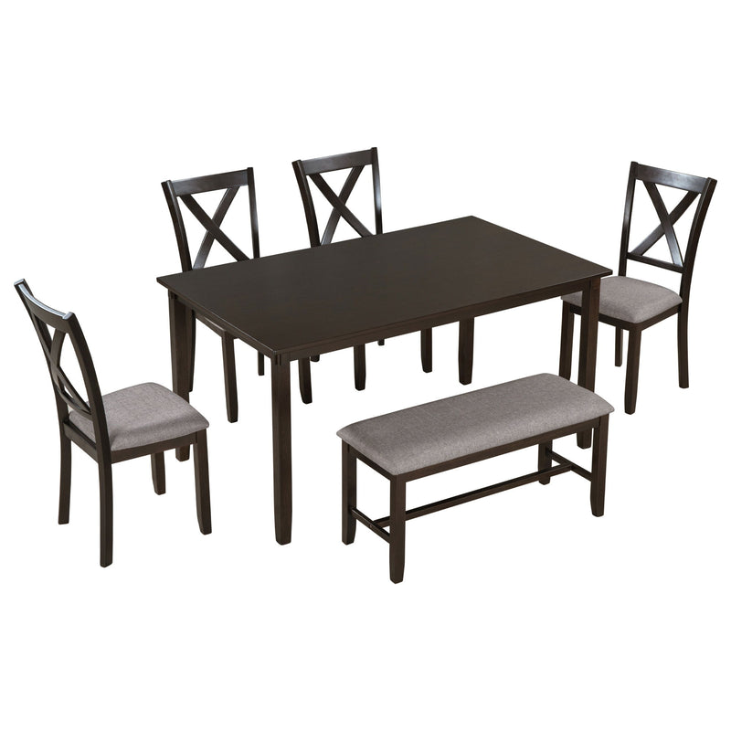 6 Piece Rectangular Dining Table Set With 4 Chairs And Bench