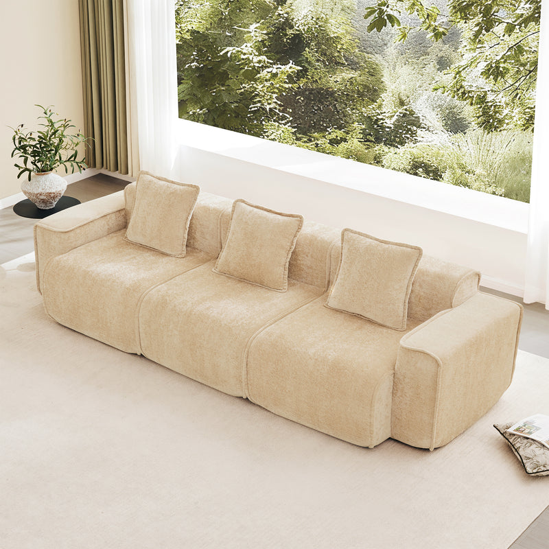 3-Seater Modern Velvet Sofa - Light Camel Velvet