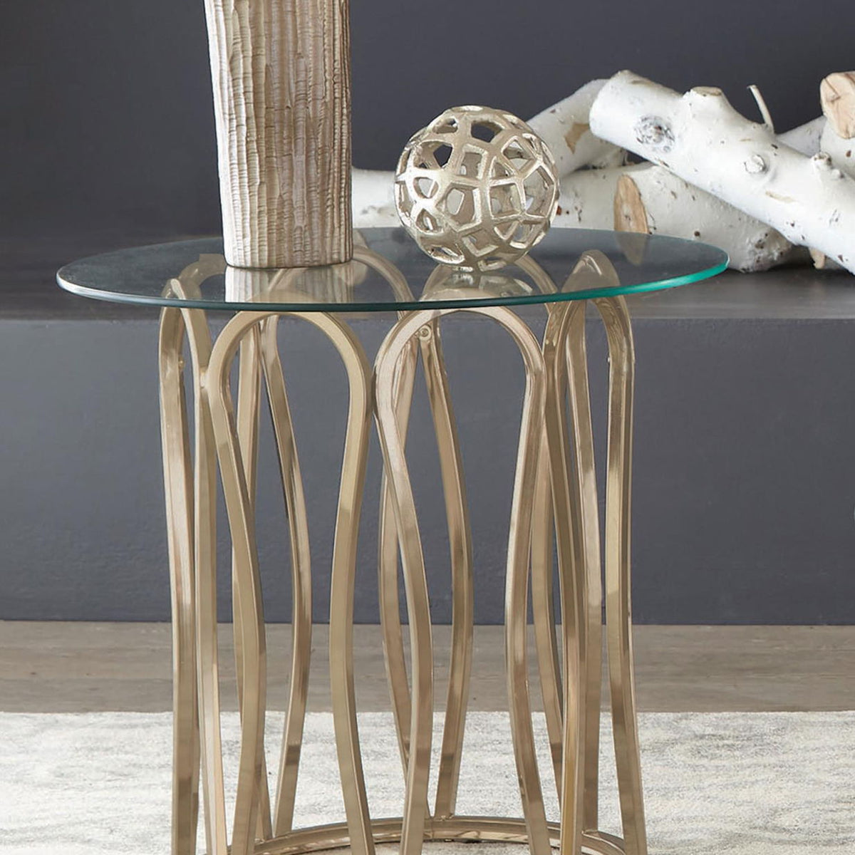 Monett Round Glass Top Side End Table Chocolate Chrome
