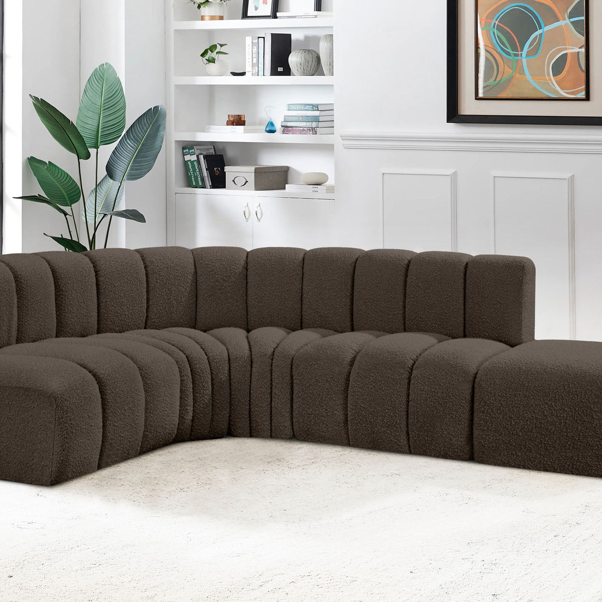 Arc - Boucle Fabric 5 Piece Corner Modular Sofa