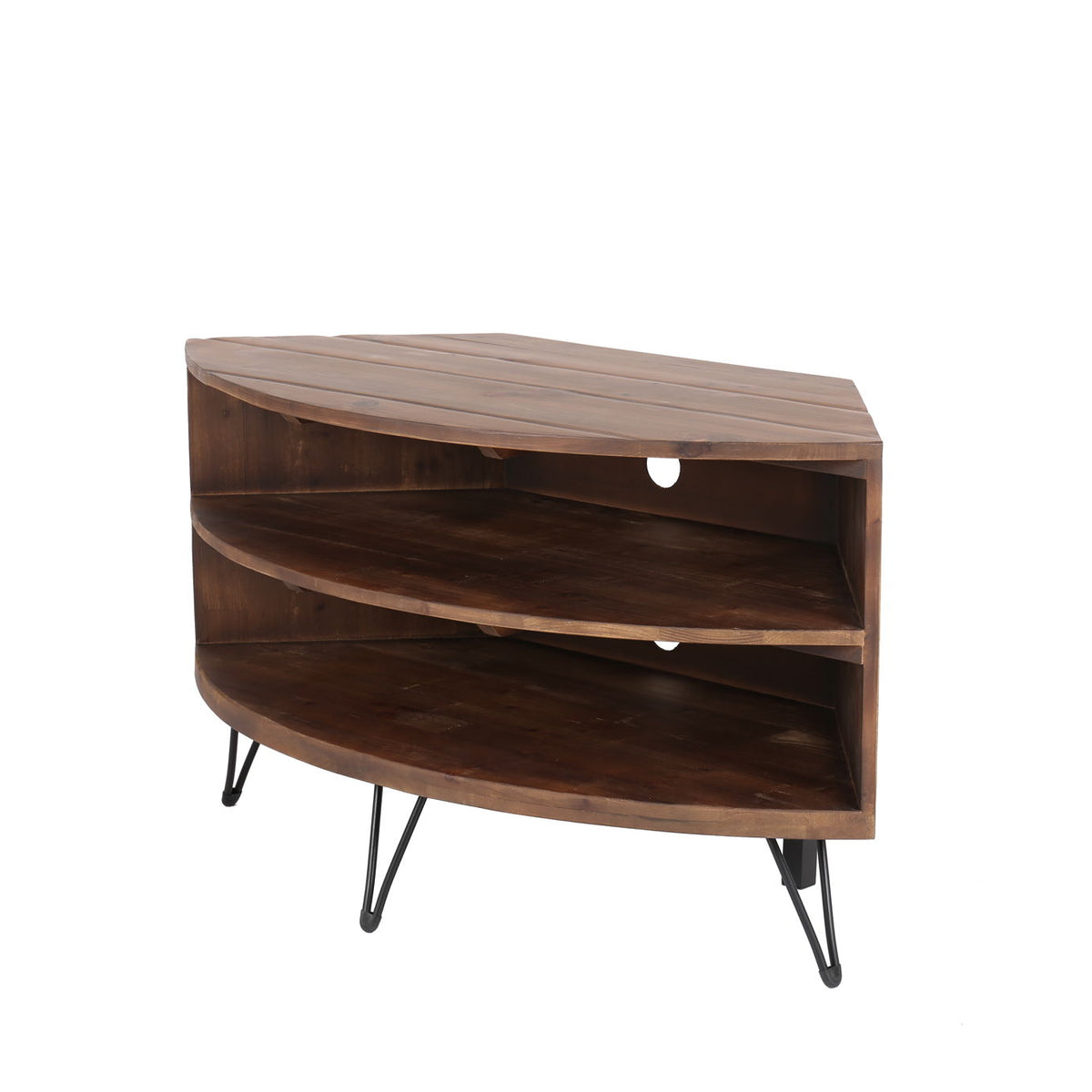Fan Shape Reclaimed Wood Corner Media Table For Living Room Wise Use Your Space - Natural