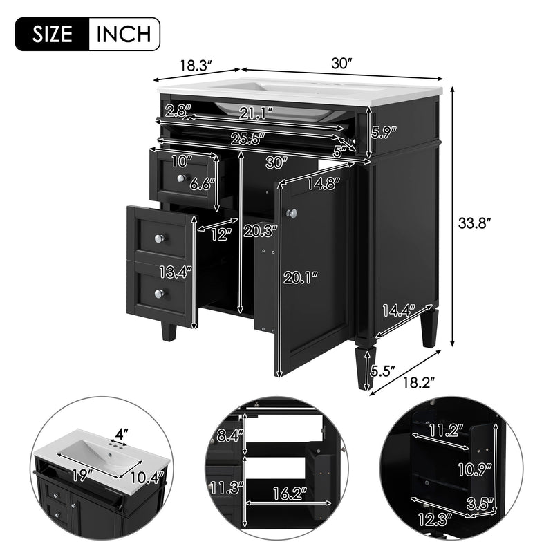 Bathroom Vanity With Top Sink, Storage Cabinet With 2 Drawers, Tip Out Drawer