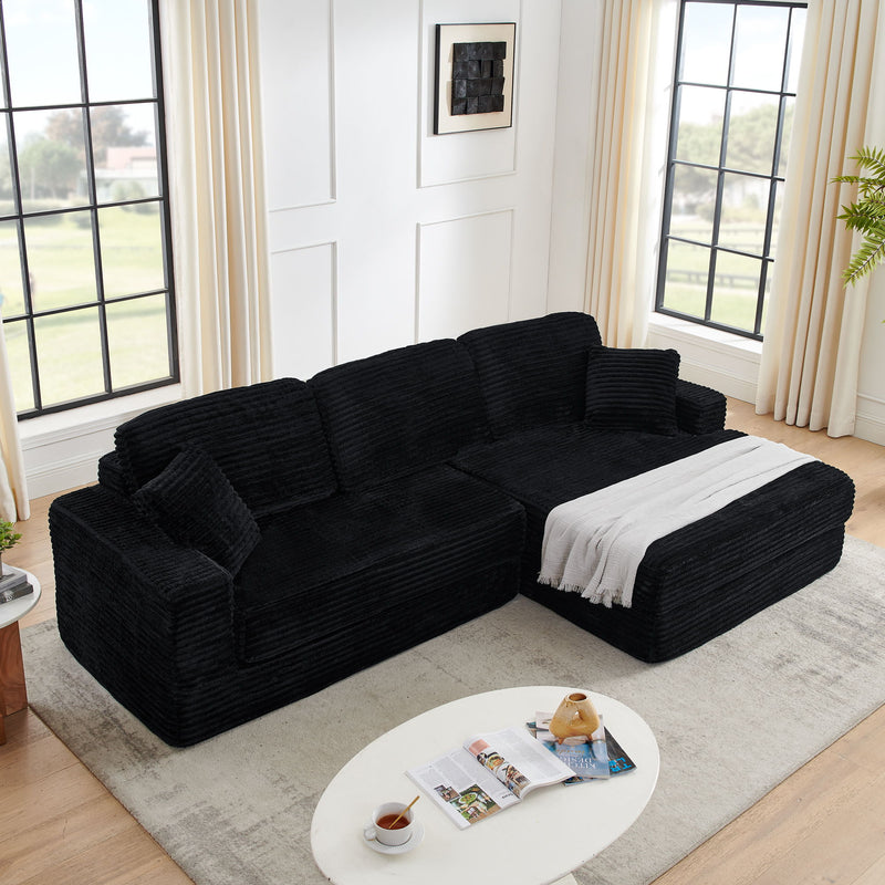 Modern Minimalist L Shape Modular Sectional Sofa, Corduroy Couch