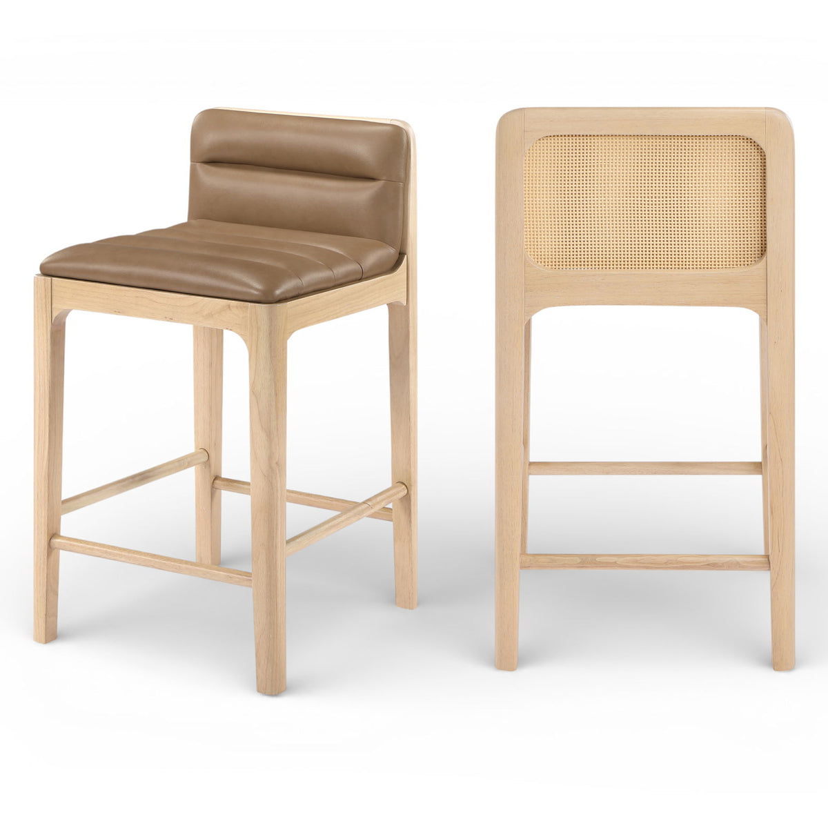 Ellis - Vegan Leather Upholstered Counter Stool (Set of 2) - Tan / Natural