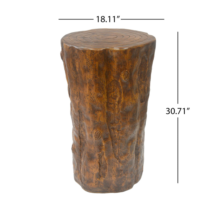 Antique brown round-top stump side table, 18.11" wide and 30.71" high