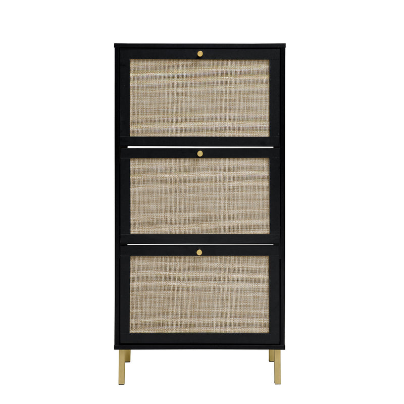 Modern Rattan 3 Door Shoe Rack Cabinet For Entryway