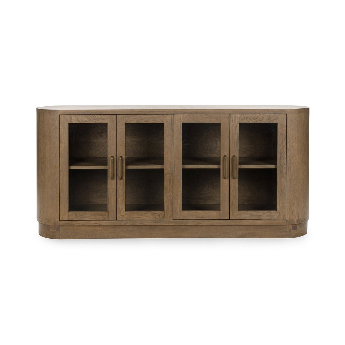4-door buffet cabinet with four wood-framed doors and glass-pane openings