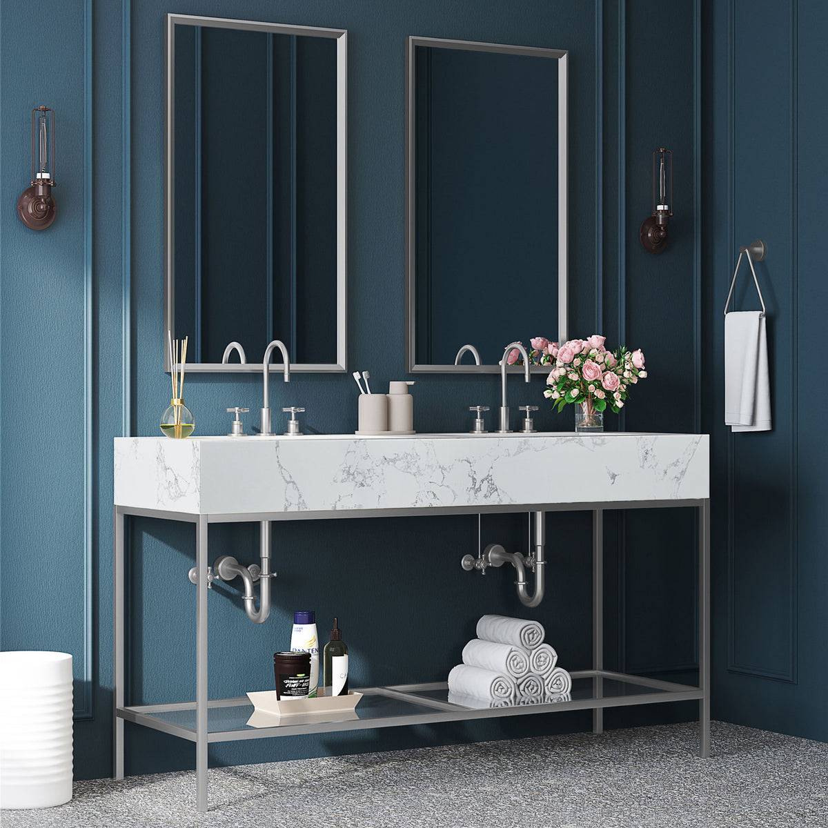 Marmo - Engineered Marble Bathroom Vanity With Chrome Base