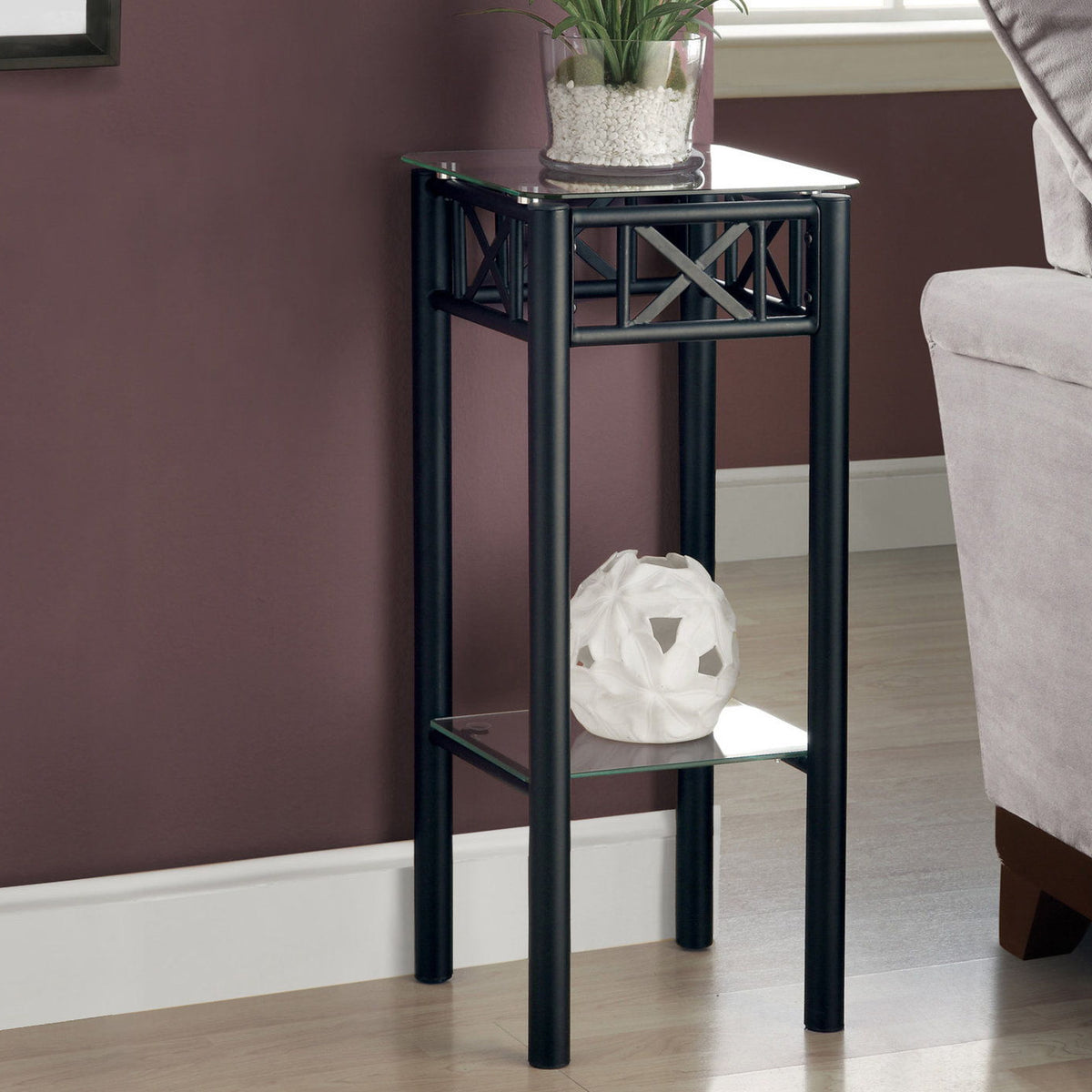 Accent Table Plant Stand Square For Living Room Tempered Glass