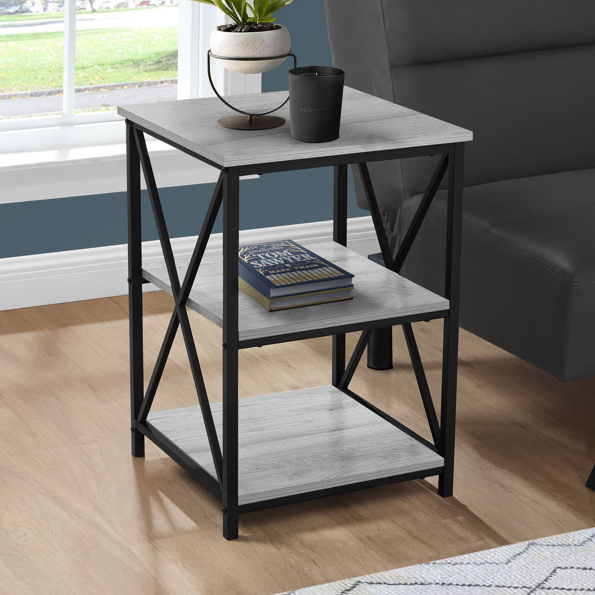 3 Tier Accent Table, Side Marble Look Contemporary & Modern