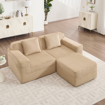 2-Seater Modular L-Shaped Corduroy Sectional Sofa - Camel Corduroy