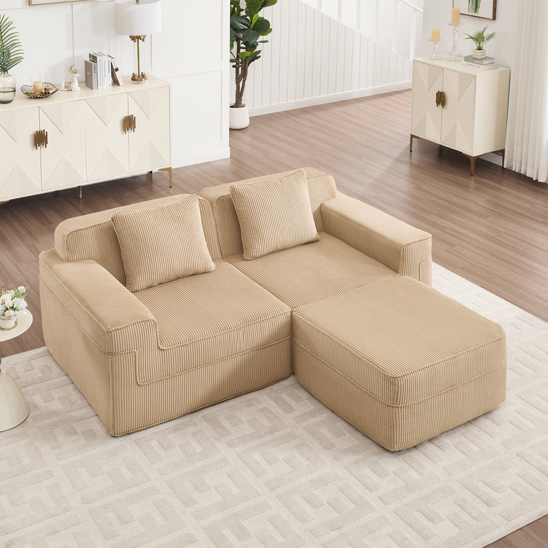 2-Seater Modular L-Shaped Corduroy Sectional Sofa - Camel Corduroy