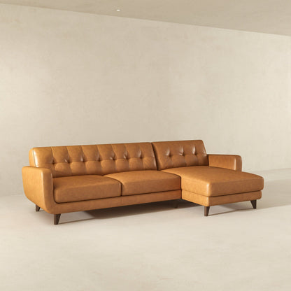 Allison - Mid-Century Modern Leather Sectional Sofa Chaise