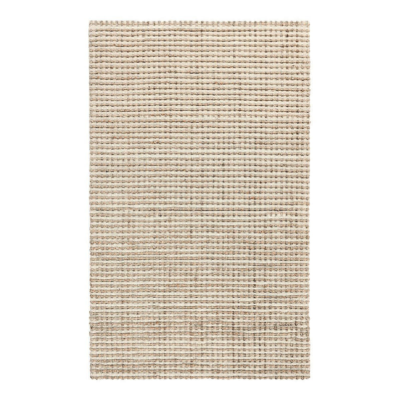 Ivory jute area rug with dense woven loops, crisp edges, and thin stripe accents