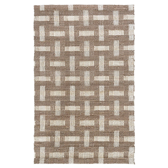 Preston rug with tan and cream geometric block pattern