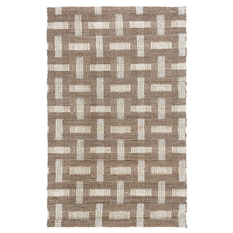 Preston rug with tan and cream geometric block pattern
