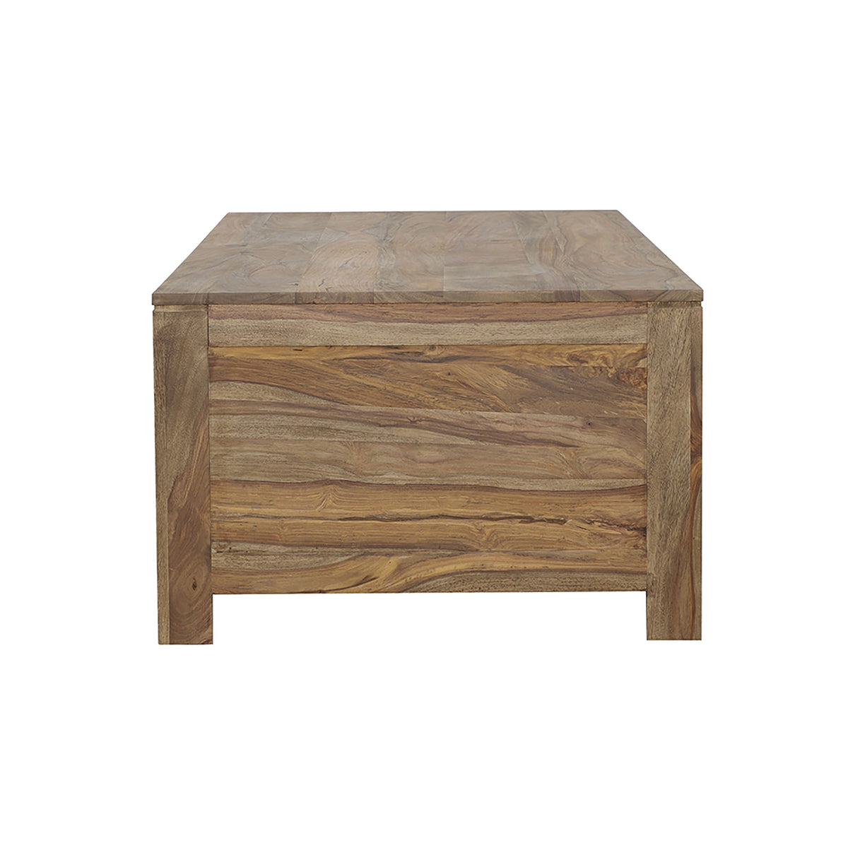 Natural wood coffee table with one front drawer and square legs
