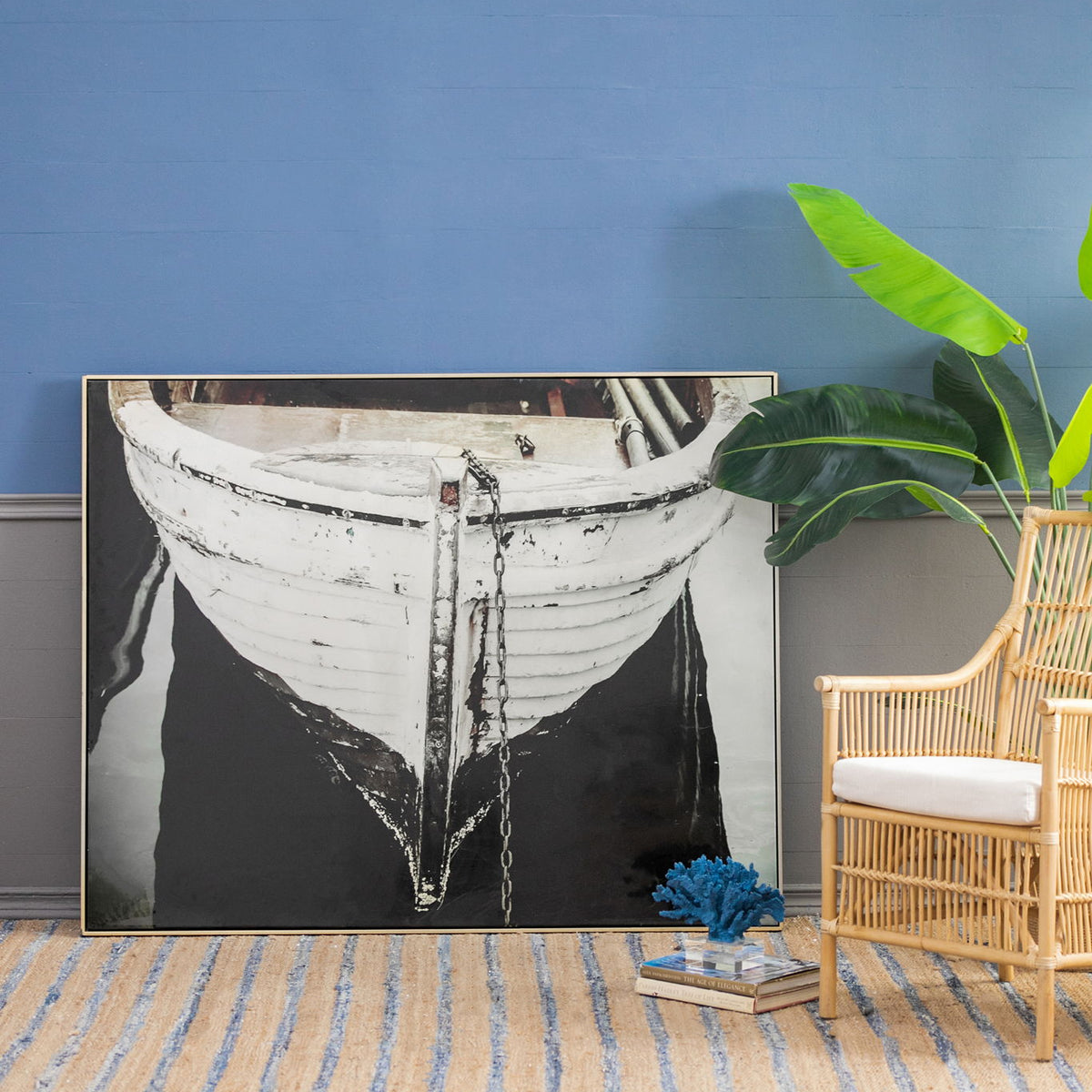 Large And Rectangular Wall Art With Frame, Wall Decor For Living Room - White / Blue