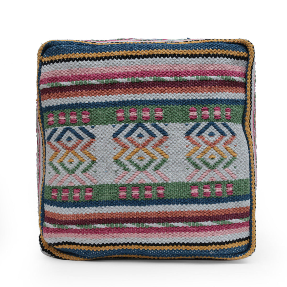 Inca - Handcrafted Peruvian Print Square Pouf Ottoman - Multicolor