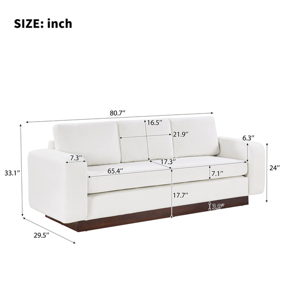 White 3-seater sofa dimensions diagram with labeled width and depth