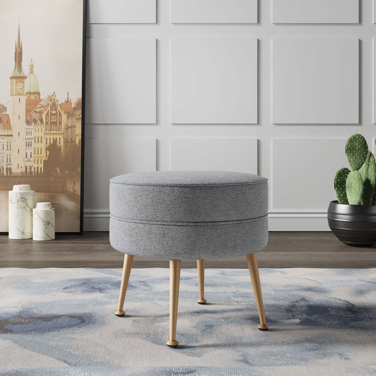 Manhattan Bailey - Accent Ottoman With Gold Chrome Legs
