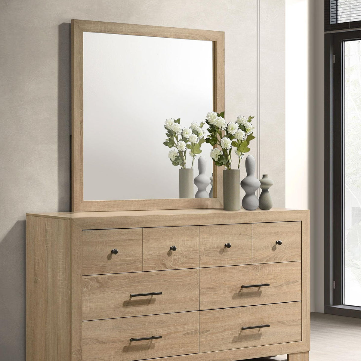 Arielle 6-drawer Bedroom Dresser with Mirror Light Oak