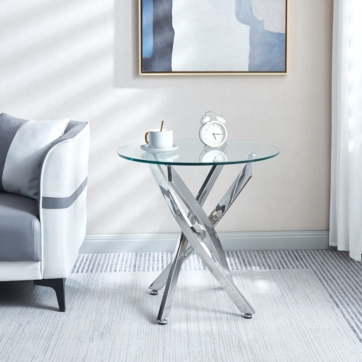 Modern Round Tempered Glass Table With Chrome Legs