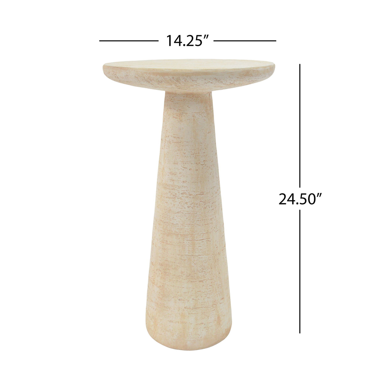 Pedestal Outdoor Side Table, Round Top Accent End Table - Travertine