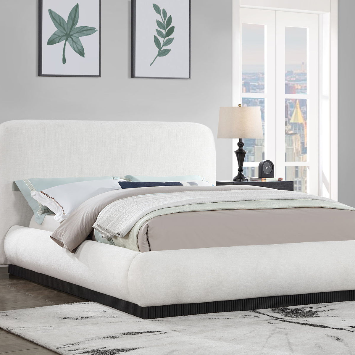 Rigby - Linen Bed With Black Base