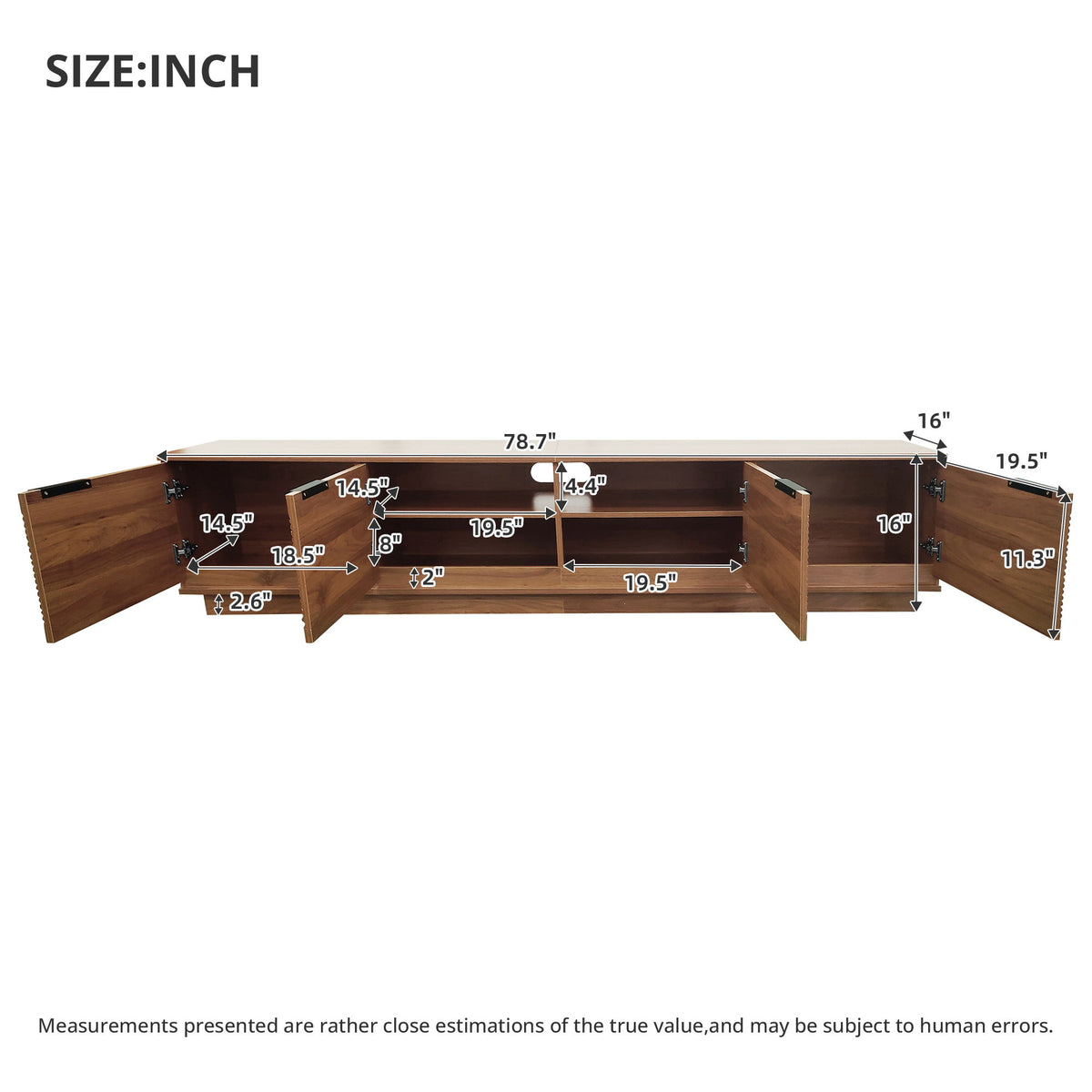 TV Stand, Entertainment Center With Fluted Door & Cable Management, Soft Closing Hinges - Walnut