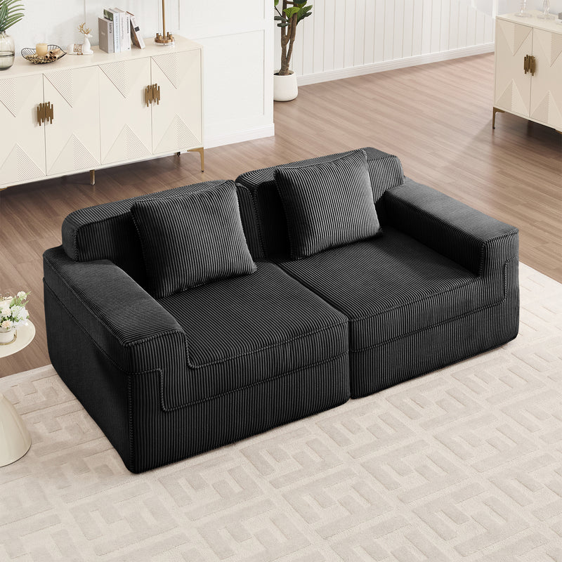 2-Seater Modern Corduroy Loveseat - Black Corduroy
