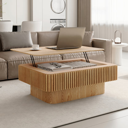 Lift-Top Coffee Table Fluted Hidden Storage 38.6-inch