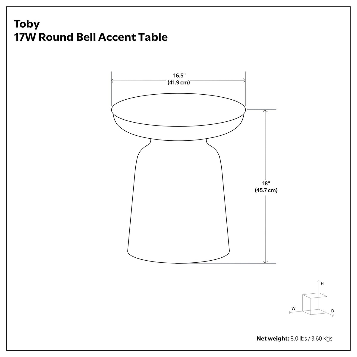 Round bell accent table outline diagram with flared top and tapered pedestal