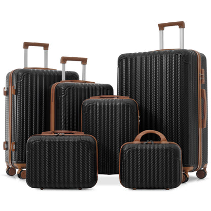 6-Piece Luggage Set, Durable Hardshell ABS Suitcase with Spinner Wheels, TSA Lock, Side Hooks, Lightweight Carry-On & Checked Luggage