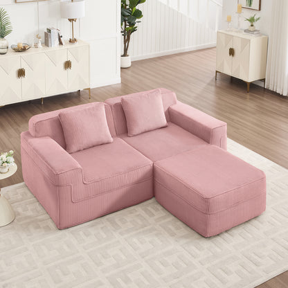 2-Seater Modular L-Shaped Corduroy Sectional Sofa - Pink Corduroy