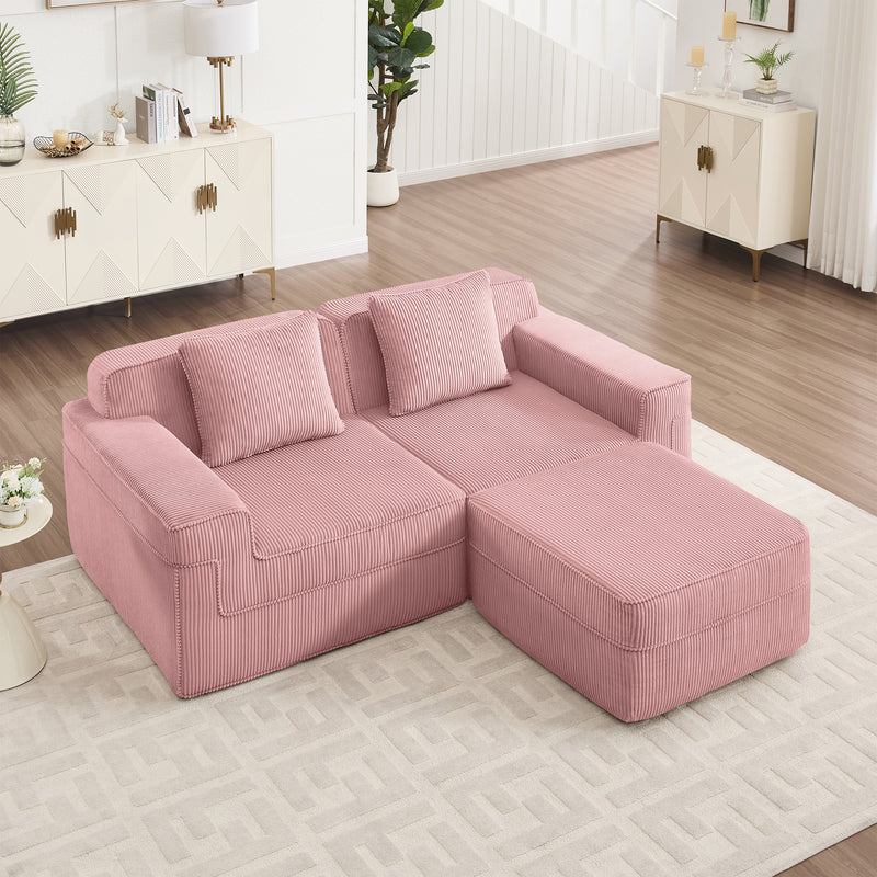 2-Seater Modular L-Shaped Corduroy Sectional Sofa - Pink Corduroy