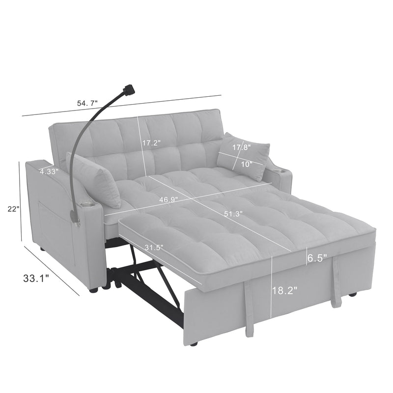 Modern Loveseat Futon Sofa With Pullout Bed, Adjustable Reclining Backrest, Toss Pillows
