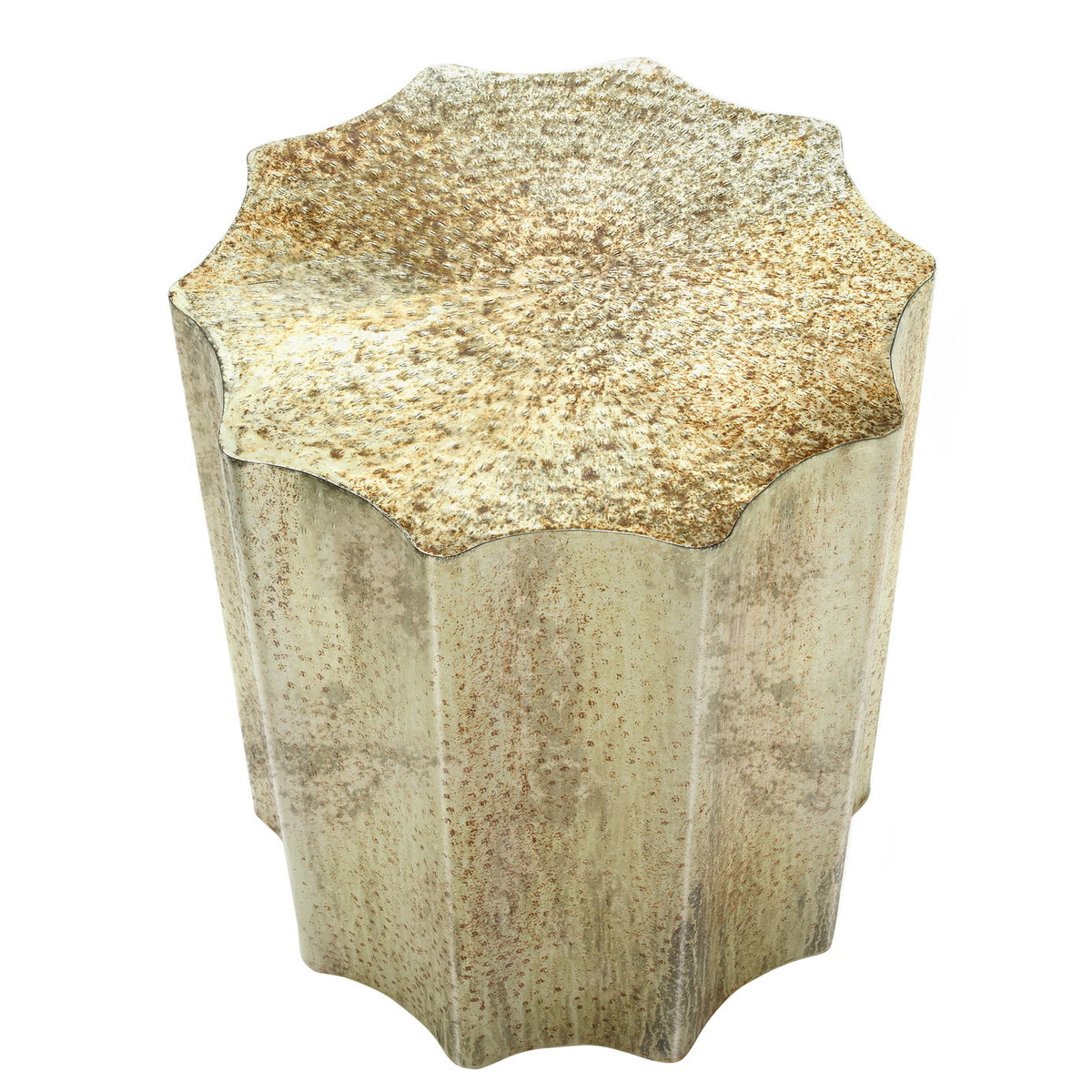 Drum Accent Side Table, Stylish Scalloped Design