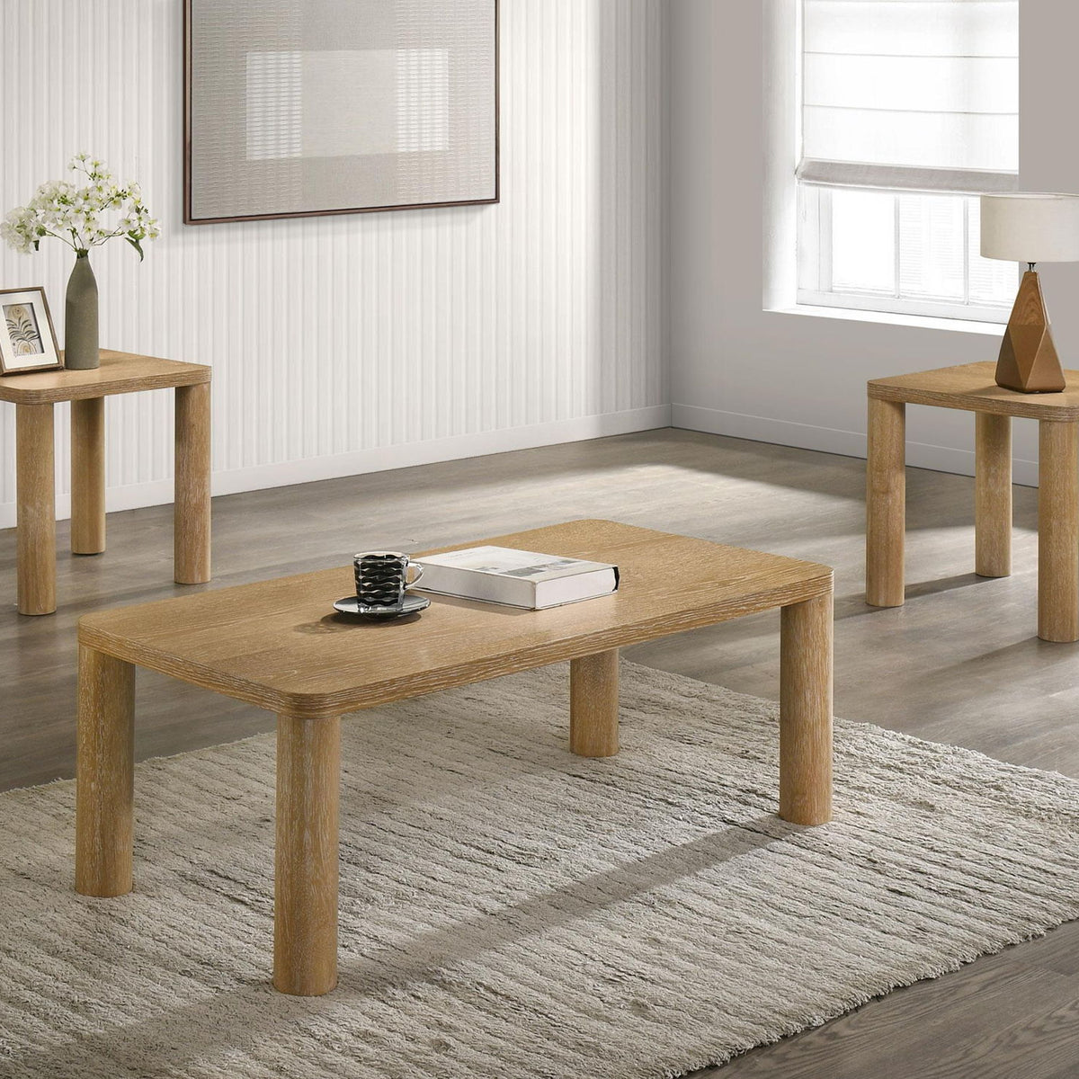 Castlewood 3-piece Cocktail Coffee Table Set Light Oak