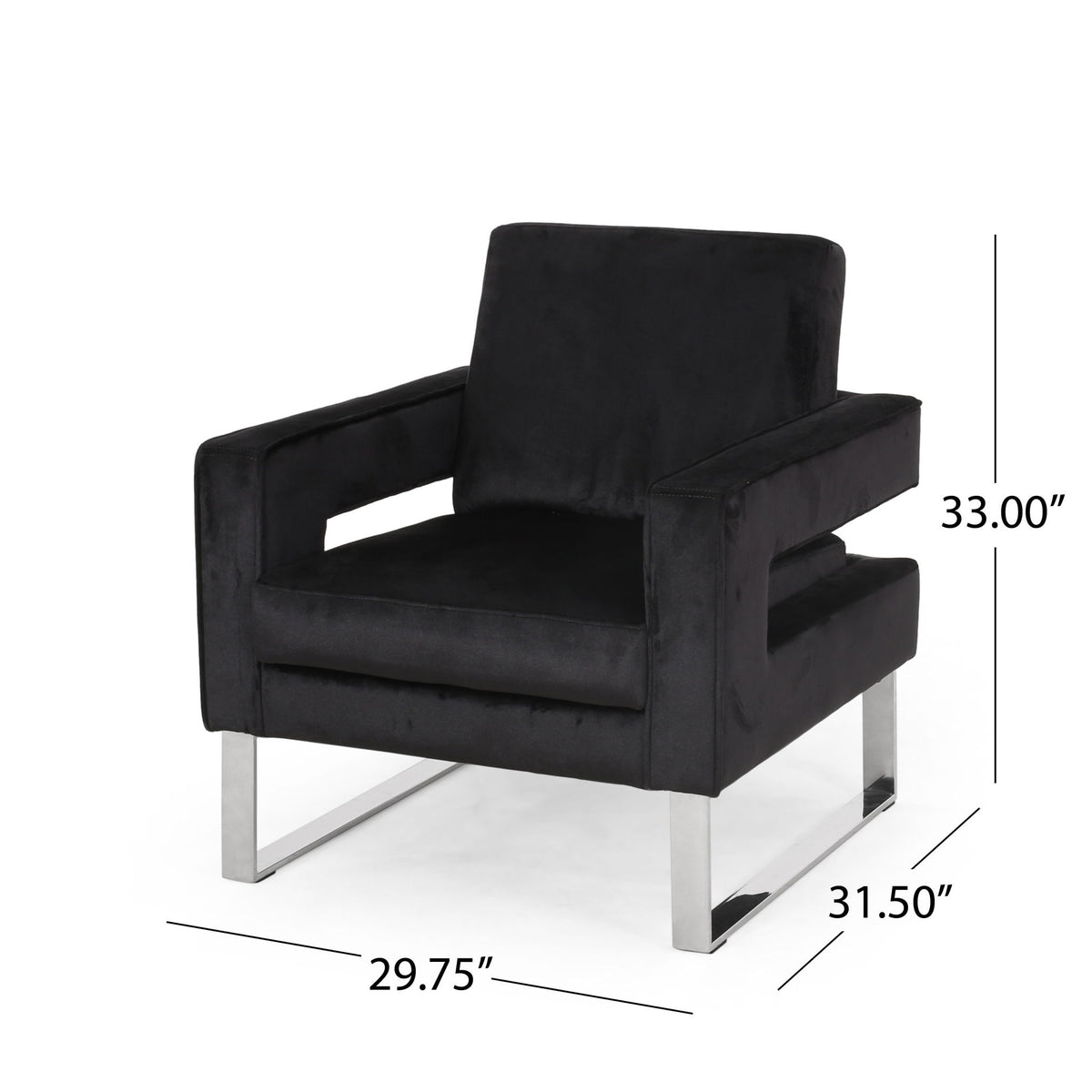 Modern Glam Club Arm Chair With Velvet Upholstery And Stainless Steel Legs - Black