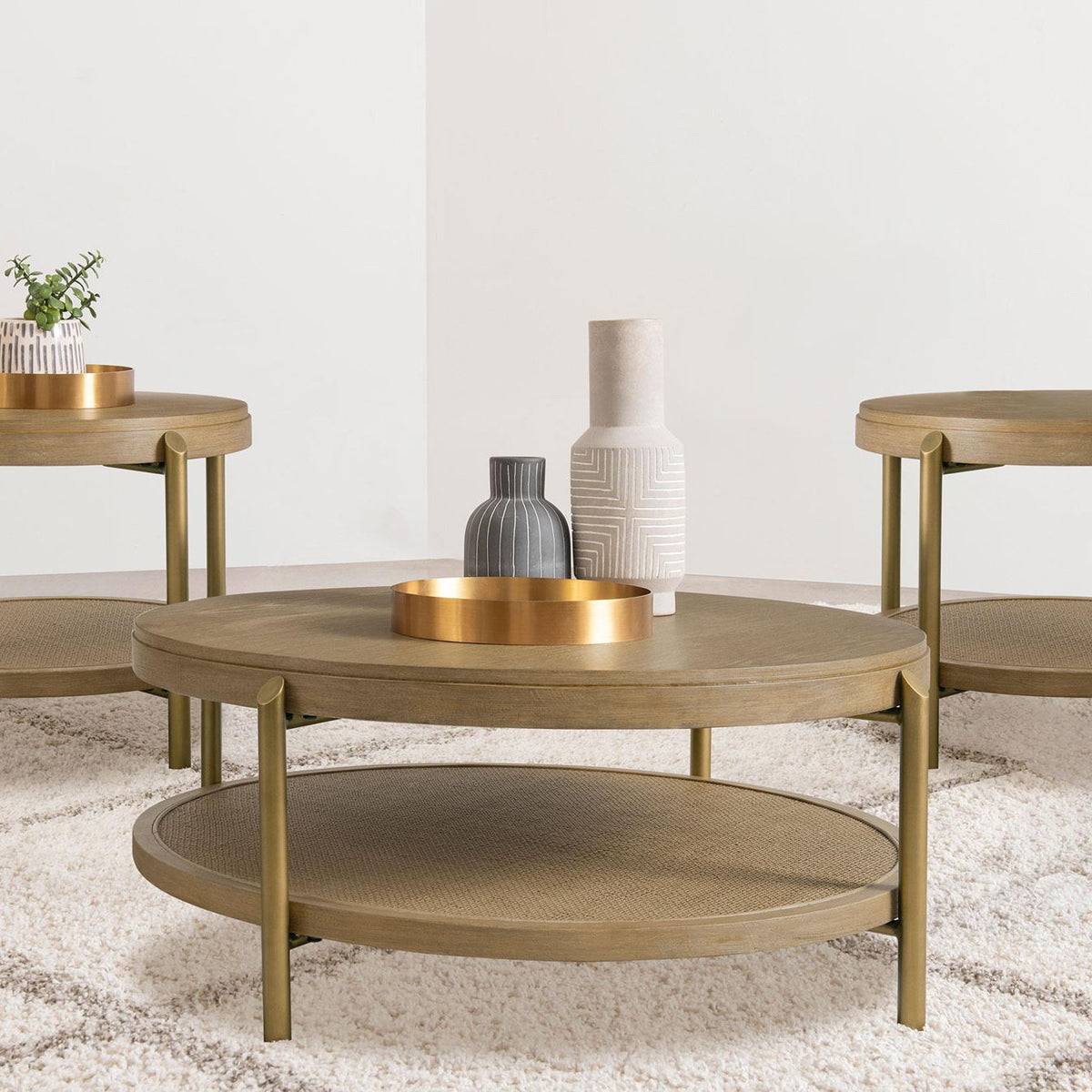 Arini 3-piece Round Coffee and End Table Set Sand Wash
