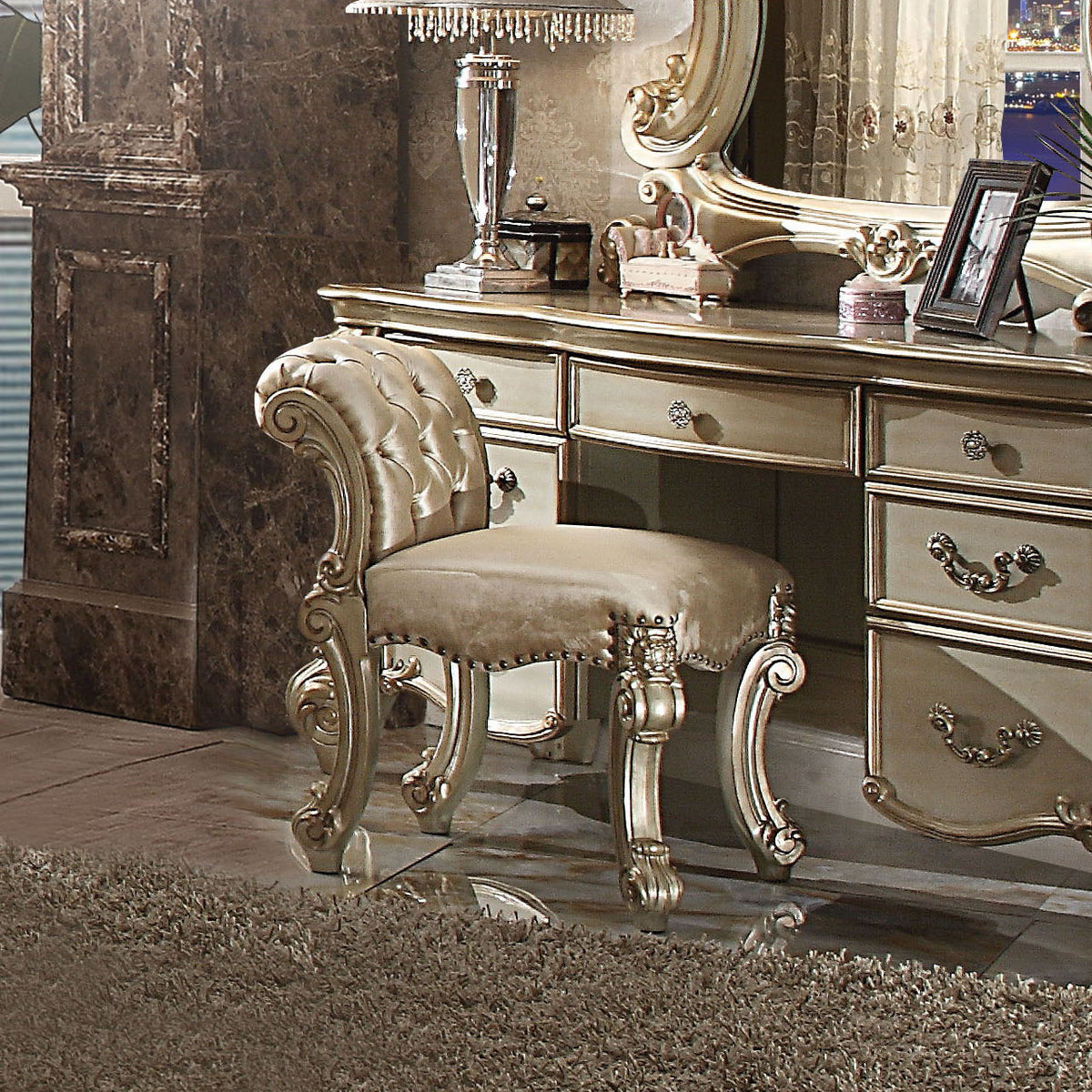 Vendome - Vanity Stool - Gold Patina / Bone
