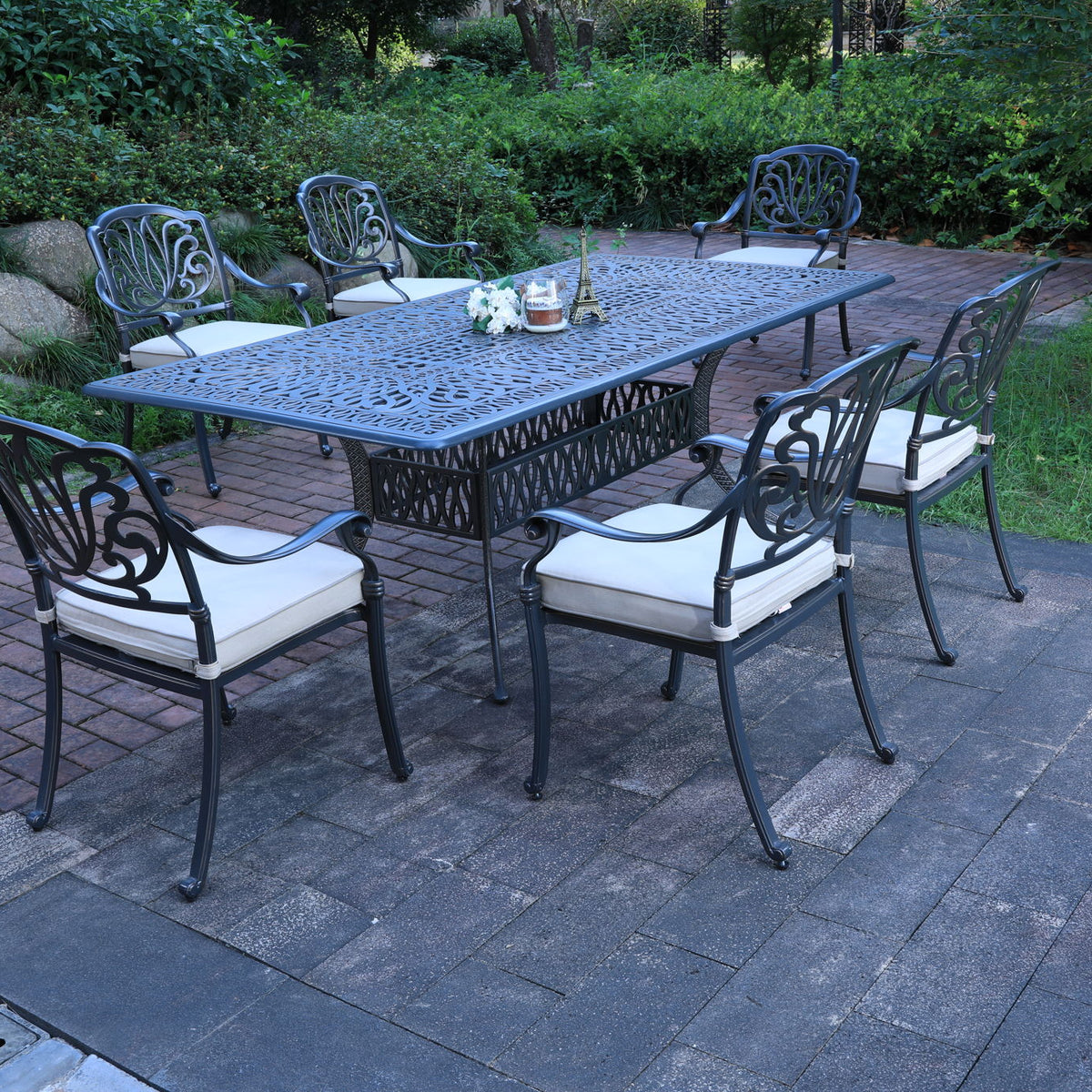 Rectangular Long Dining Set With Sunbrella Cushions