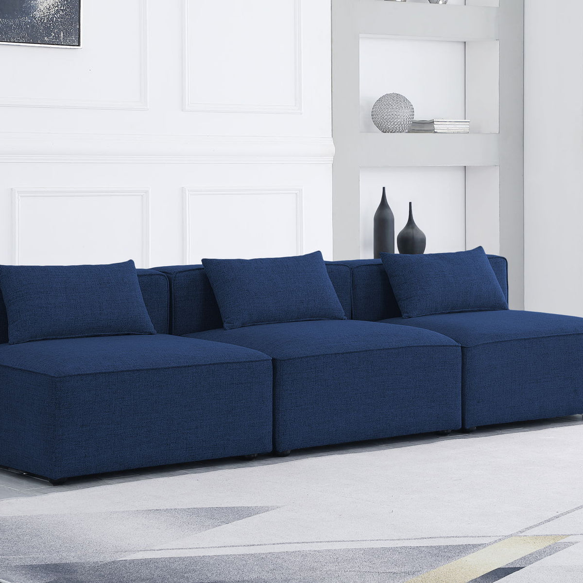 Cube - Linen Modular 3 Seat Armless Sofa