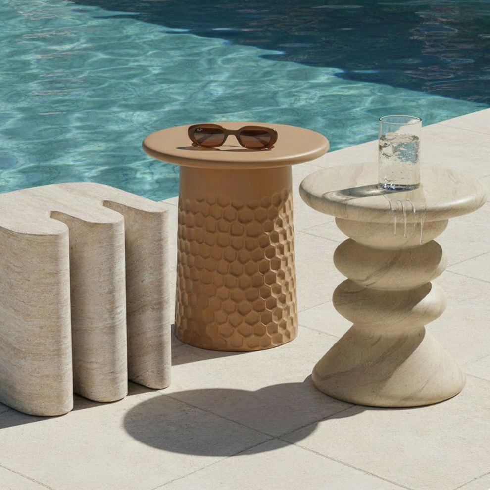 Hyre - Indoor / Outdoor Concrete Side Table - Faux Travertine